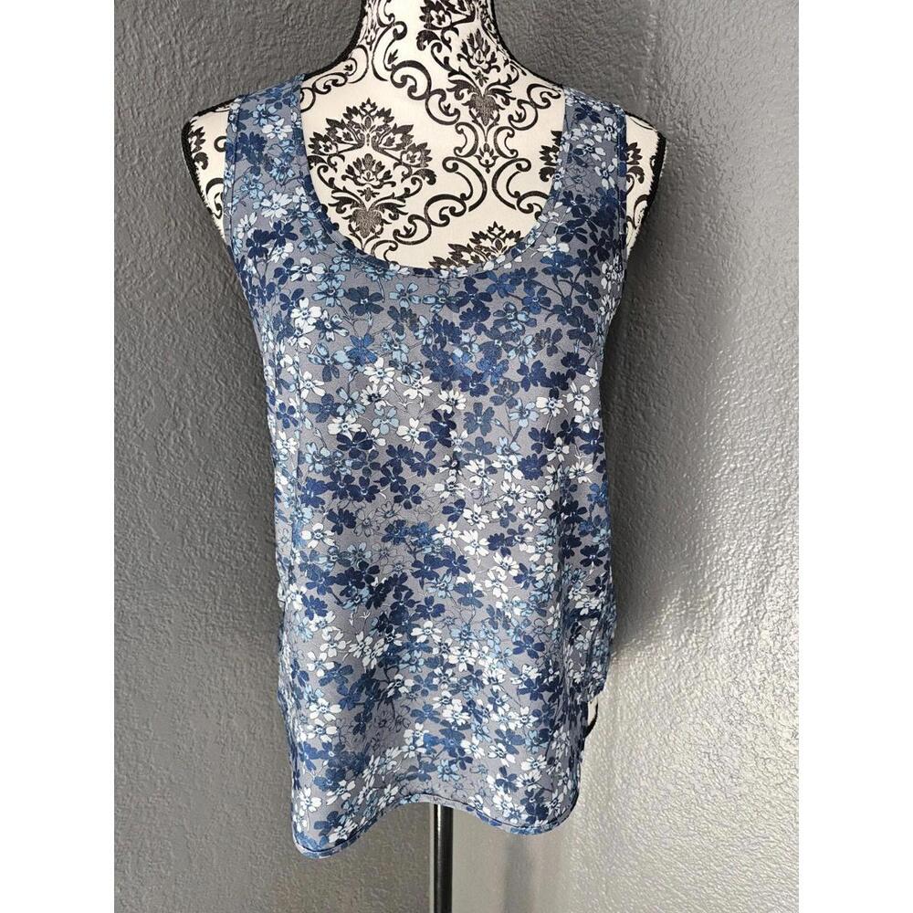 Women's Banana Republic Tank Top Blouse Floral Size Small Blue Round Neck Flower